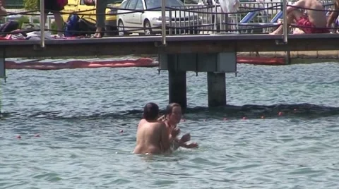 Swimmers Playing Stock Footage 1061047