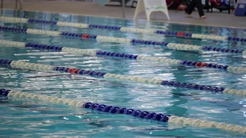 Swimmers practicing on swimming pool tracks. Видео 194345267