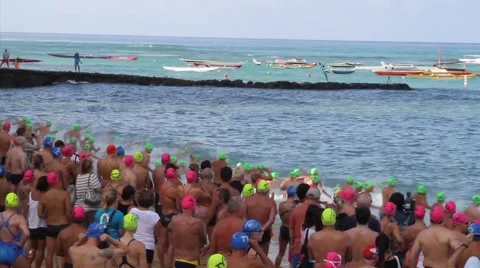 SWIMMERS START race in ocean Stock Footage 51824767