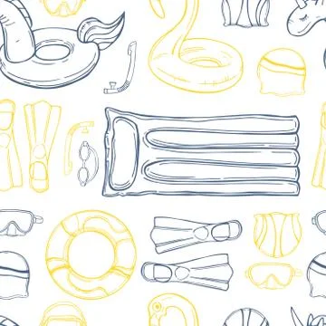 Swimming accessories. Vector pattern. Stock Illustration