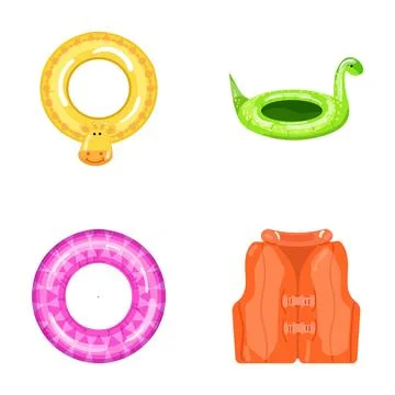 Swimming aids collection including inflatable rings and life vest Stock Illustration