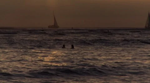 Swimming and sailing in the Ocean Stock Footage 8756829