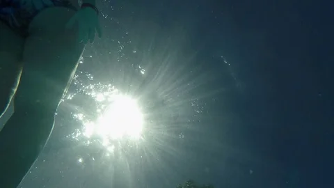 Swimming on the back, backstroke above camera, from below Stock Footage 77565861