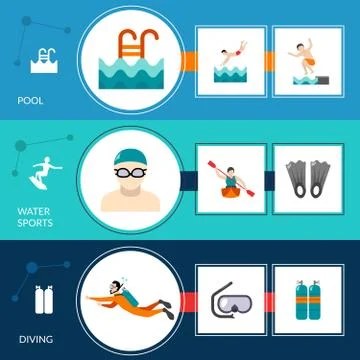 Swimming Banners Set Stock Illustration