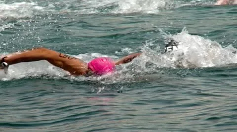 Swimming Competition- at sea Stock Footage