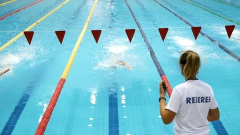 Swimming competitions in the pool referee Stock Footage 104803558