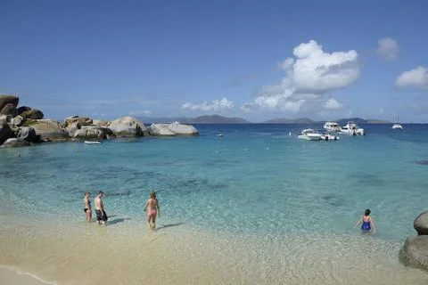Swimming at Devil's Bay, The Baths, Virgin Gorda, British Virgin Islands Stock Photos