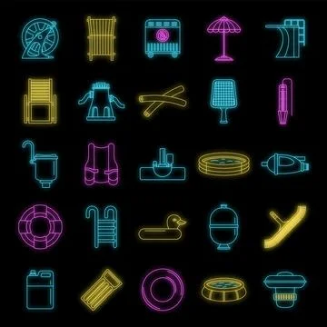 Swimming equipment icon set vector neon イラスト素材