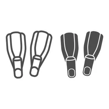 Swimming fins line and solid icon, underwater sport concept, Pair of flippers Stock Illustration