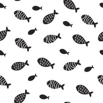 Swimming fish vector seamless pattern. Small silhouette fishes endless Stockillustratie