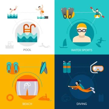 Swimming Flat Set Stock Illustration