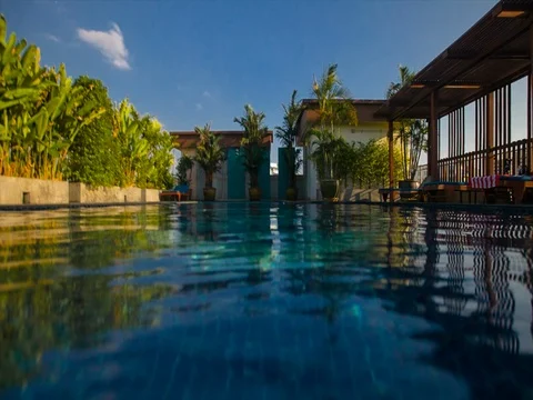 Swimming In Hotel Pool Stock Footage 80353533