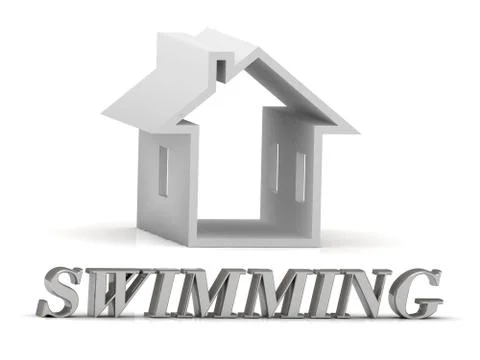 SWIMMING- inscription of silver letters and white house on white background Stock Illustration
