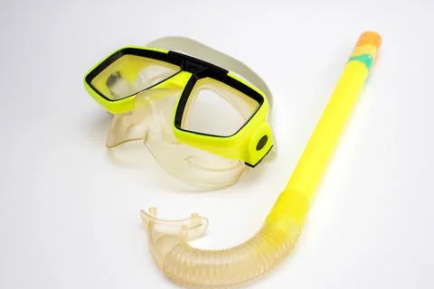 Swimming mask and snorkel on white background Stock Photos