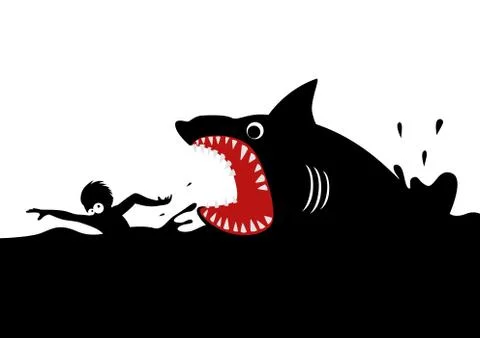 Swimming Panicly Avoiding Shark Attacks Stock Illustration