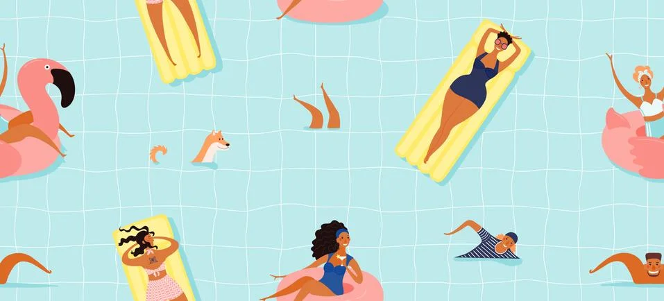 Swimming people seamless pattern Illustrazione stock
