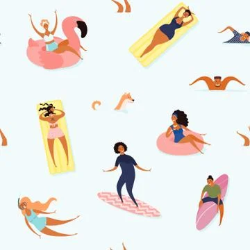 Swimming people seamless pattern Illustrazione stock