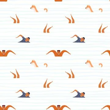 Swimming people seamless pattern Illustrazione stock