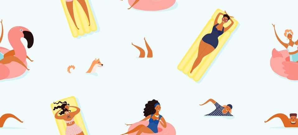 Swimming people seamless pattern Illustrazione stock