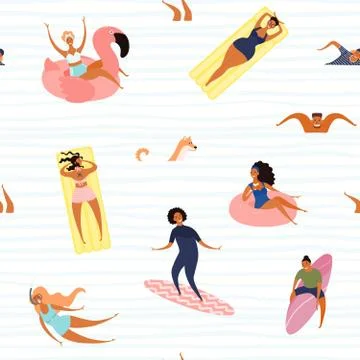Swimming people seamless pattern Illustrazione stock
