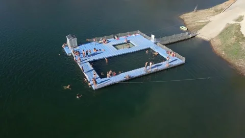 Swimming platform floating in the river Stock Footage 170557463