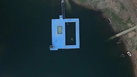 Swimming platform floating in the river Stock Footage 170558123