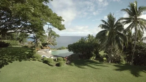 Swimming Pool Alongside Greenery and Ocean 2 Video stock 83047508