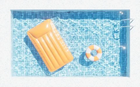 Swimming pool and floating air mattress, 3d rendering. Stock Illustration