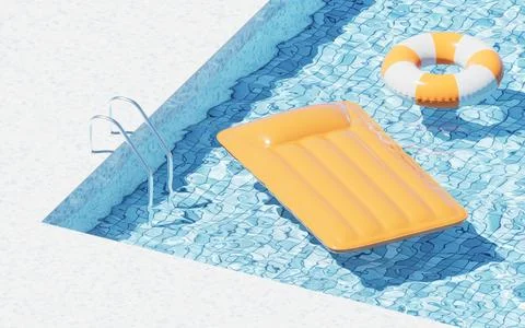 Swimming pool and floating air mattress, 3d rendering. イラスト素材