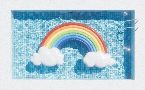 Swimming pool and floating rainbow, 3d rendering. Illustrazione stock