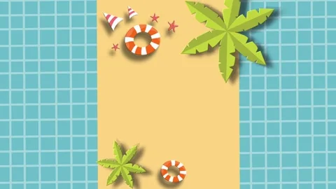 Swimming pool and sand beach background palm tree top Stock Footage 323447015