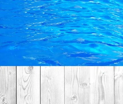 Swimming pool and wooden deck ideal for backgrounds Stock Photos