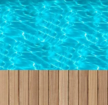 Swimming pool and wooden deck Stock Photos
