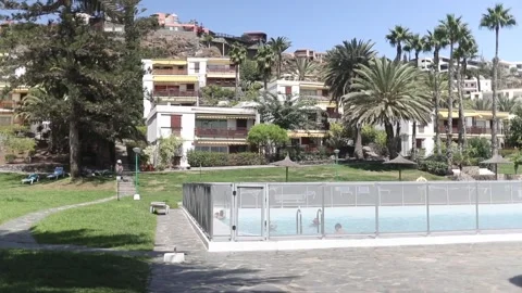 Swimming Pool Area Rocas Rojas, San Agustin Gran Canaria Stock Footage 135032573