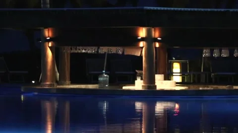 Swimming pool bar at night Stock Footage 45948764