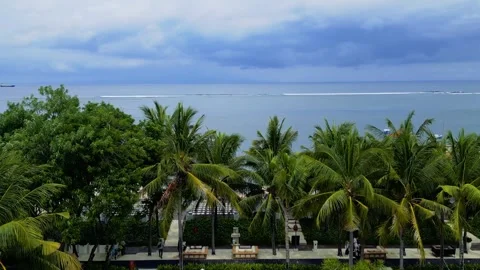 Swimming pool to the beach drone view above luxury villa Stock Footage 274401970