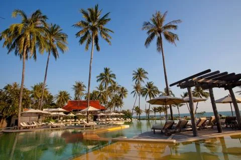 Swimming pool on the beach Stock Photos