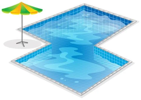 A swimming pool with a beach umbrella 스톡 일러스트