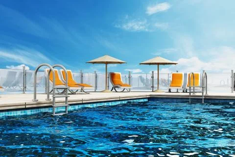 Swimming pool built on the rooftop of a building Stock Illustration