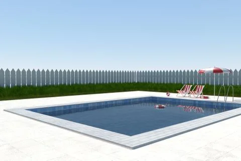 A swimming pool on a clear day, 3d rendering. Stock Illustration