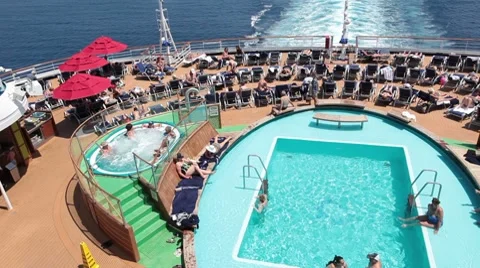 Swimming pool cruise ship pan P HD 1313 Stock Footage 7763552
