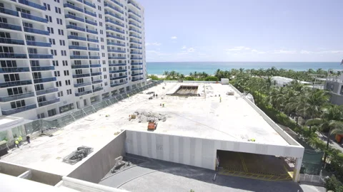 Swimming pool deck construction Roney Palace Miami Beach 2024 Stock Footage 272706553