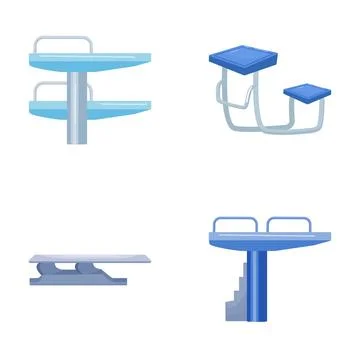 Swimming pool diving boards and starting blocks set Stockillustratie