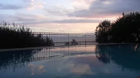 Swimming Pool At Dusk Stock Footage