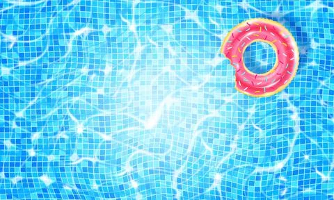 Swimming pool with floating ring, caustic ripple and sunlight glare effect Illustrazione stock