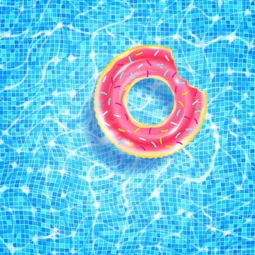 Swimming pool with floating ring, caustic ripple and sunlight glare effect Stock Illustration