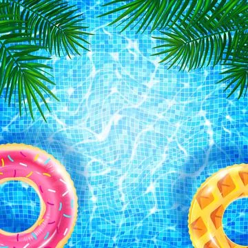 Swimming pool with floating ring, caustic ripple and sunlight glare effect Stock Illustration