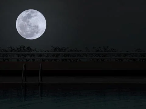 Swimming pool with full moon Stock Photos