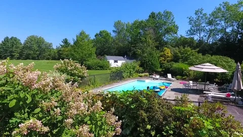 Swimming Pool Garden Pullback Stock Footage 73749655
