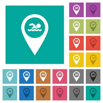 Swimming pool GPS map location square flat multi colored icons Illustrazione stock